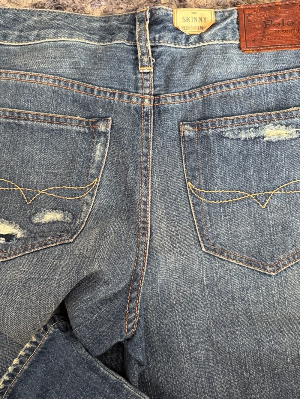 Polo Ralph Lauren Patchwork Jeans Distressed Blue Denim Skinny 28 - Picture 3 of 7